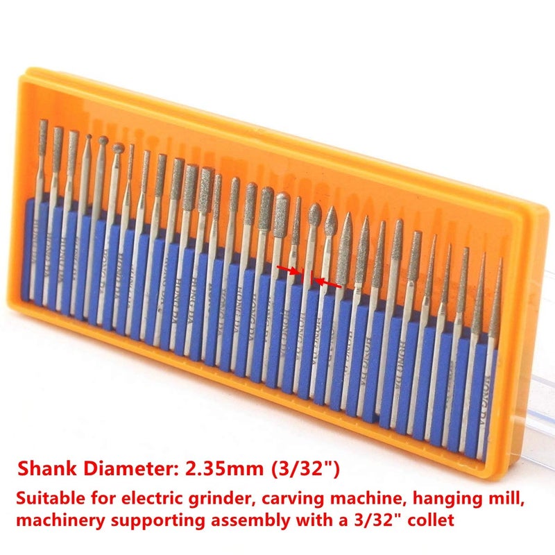 JINGLING Diamond Grinding Head Set Carving Bur Rotary Bit for Electric Nail Drill Shank 3/32" - Image 2